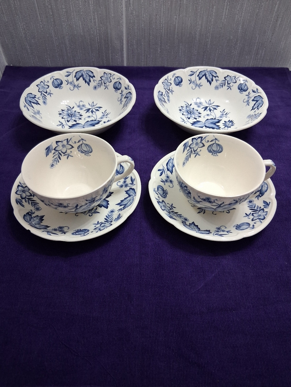 Vintage Malvern Blue Windsor Ware Teacups Saucers Bowls Johnson Bros England